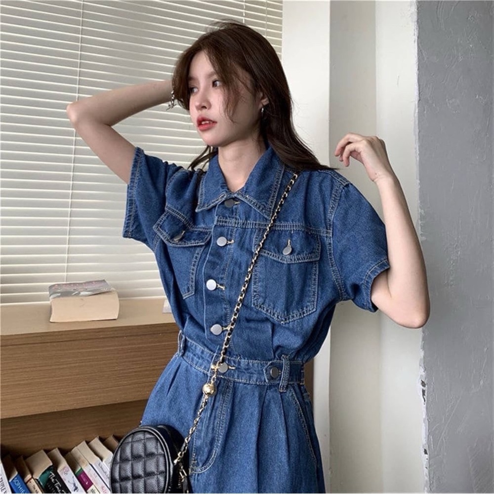 Blue Denim Mini Collared Button-Up Dress - Picture 7 of 11